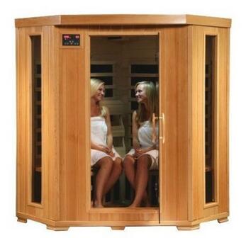 4 Person Corner Sauna FAR Infrared 10 Carbon Heaters Hemlock